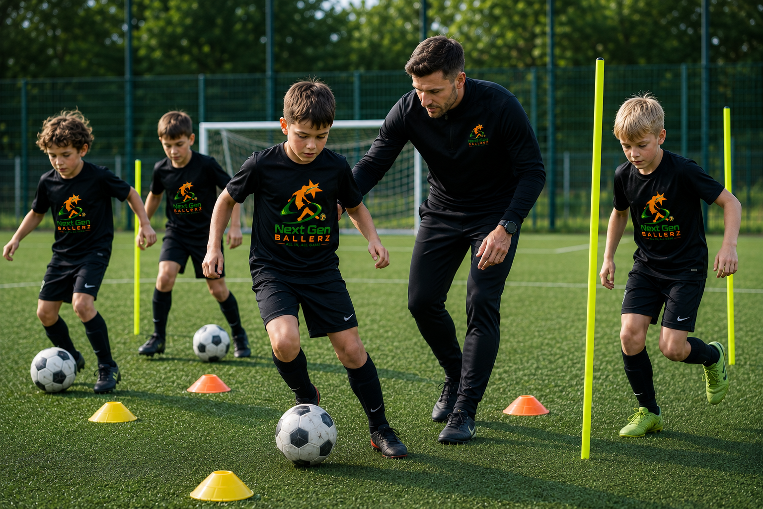 Young football players and coach