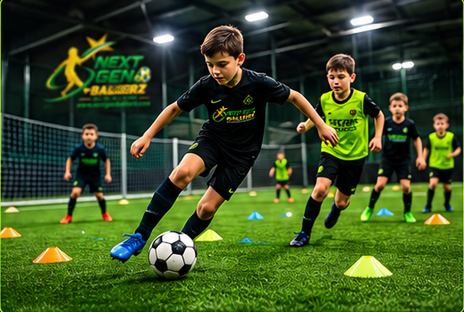 Young footballer dribbling during a Next Gen Ballerz session