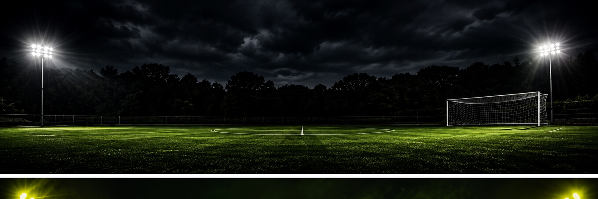 Floodlit football pitch at night